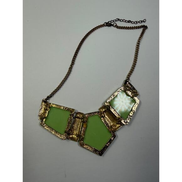 3 light green statement bib flower floral bling enamel necklaces bundle lot - Picture 10 of 11